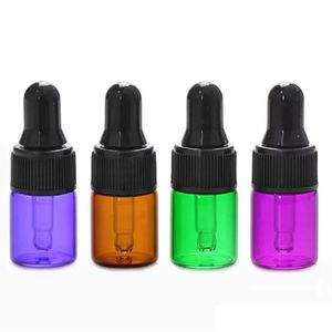 Wholesale 2ml Clear Amber Blue Green Mini Glass Dropper Bottles Small Glass Vials With Black Lid For Cosmetic Perfume