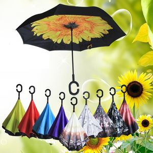 New64 패턴 디자인 거꾸로 우산 맑은 비오는 우산 뒤로 접이식 방풍 반전 된 우산 C 핸드 레이어 더블 레이어 EWF7602