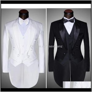 Herren Blazer Jacke Hosen Weste Fliege Mode Männer Anzüge Frack Smoking Prom Bräutigam Hochzeit Weiß Schwarz Slim Fit Männlicher Sänger Ydx4H Mdvta