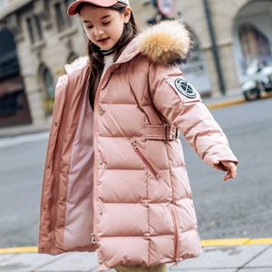 -30 Degree Girls Snowsuit Thicken Boy Winter Coat Windproof Real Fur Collar Parkas Kids Snow Wear Warm Children's Clothing 5-12Y H0909