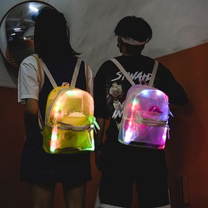 Женская сумка с батареей Летняя личность Светодиодный свет прозрачный рюкзак мода путешествия пляж двойной рюкзак