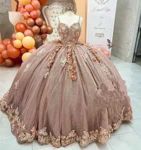 Charro vestidos de 15 años Quinceanera Dresses with Floral rose gold Applique Sweet 16 White Prom Dress