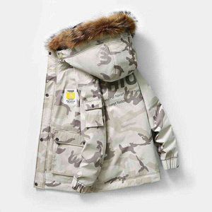 White 90% Duck Down Padded Men's Winter Warm Jacket 2021 Fur Hooded Windbreaker Outwear Camouflage Thicken Long Down Coats Y1103