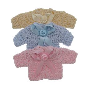 12 sztuk Handmade Miniaturowy Sweter Sweter Kwiat Wstążka Baby Shower Baptism Chrzciny Wystrój Party 4.8 x 9,6 cm 210702