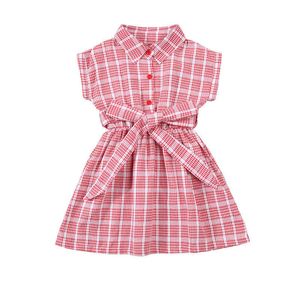 FOCUSNORM 1-6Y Summer Kids Girls Lovely Dress Plaid Stampato A-line Lunghezza al ginocchio Bow Belt Dress Q0716