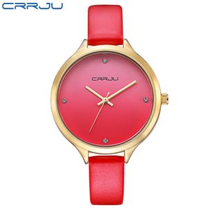 Kvinnor Klockor Märke CRRJU Fashion Quartz-Watch Kvinnors Klocka Relojes Mujer Dress Ladies Watch Business Red Leather Armbandsur 210517