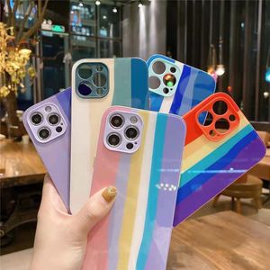 Gradient rainbow tempered glass protective hard phone cases for iPhone 12 11 pro promax X XS Max 7 8 Plus case cover