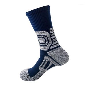 Men Sports Socks Thick Cushion Ribbed Cuff Breathable Wearable Moisture-wicking Anti-slip Soccer Running Cycling Stockings