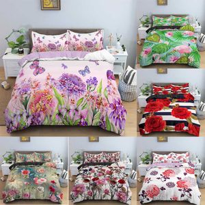 Rose Flower Duvet Cover Set Women Bedding Sets 2/3 Pcs King Queen Sizes Print Comforter Bed Linen Mother's Gifts 210615