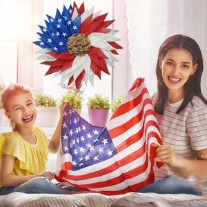 NewNew Patriotisk krans Flagga Americana Poly Party Flower Wreathes Independence Day Holiday DIY Dörrdekoration EWD6826