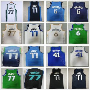 2021/22 Herren Luka Vintage 77 Doncic Basketball Jerseys Dirk 41 Nowitzki Edition Kristaps 6 Porzingis Top Retro Blue 75th City Jersey Embro
