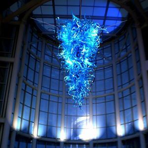 Lâmpadas de pingente turco alta mão teto soprado lustre de vidro azul colorido arte decorativa cadeia de suspensão cúpula pingente-luz grande grande 150 cm