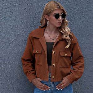 Kurtki dla kobiet Podstawowe Sztruks Brązowy Streetwear Turn-Down Collar 4 Kolory Panie Płaszcz Chaquetas Para Mujer Odzież 210625