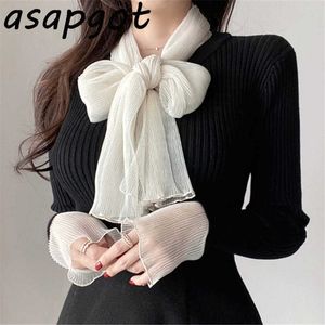 Chic Koreański Vintage Sweet Black Butterfly Collar Dzianiny Sweter Kobiety Łuk Koronki Z Długim Rękawem Knitwear Top Slim Pull Femme 210610