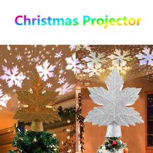 LED Christmas Decoration Tree Topper Ornaments Xmas Starry Lights Projector Fairy Sky Star Snowflake Laser Projection Decorative Lamp Holiday Party Supplies