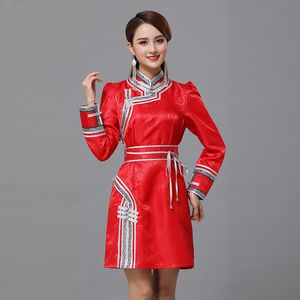 Robe mongol para mulheres retro bordado colarinho Top tradicional vestuário étnico pastagem elegante vestido asiático traje