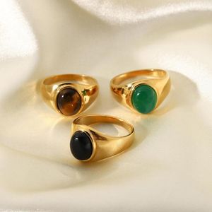 Kluster Ringar Elegant Vintage Rostfritt Stål För Kvinnor Böhmen Ovala Tiger Eye Stone Obsidian Engagement Smycken