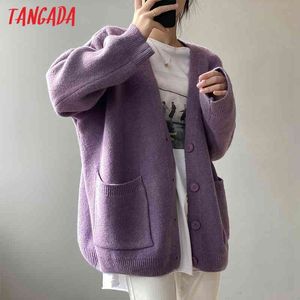 Women High Quality Elegant Purple Oversized Vintage Jumper Lady Fashion Knitted Cardigan Coat ASF25 210416