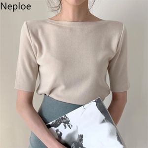 Neploe Bomull Basic T-shirts Kvinnor Solid O Neck Half Sleeve Kvinna Toppar Sommar Casual Slim Fit Ladies Tees 1c093 210720