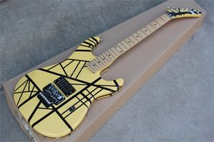 エディ・エドワード・ヴァン・ヘイレン5150イエローエレクトリックギターカスタムショップブラックストライプフロイドローズトレモロロックナットメープルネックフィンガーボードワミーバー