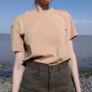 100% algodão doce cores camiseta mulheres verão solto sólido camiseta fêmea manga curta tops t-shirt básica de camiseta G220228