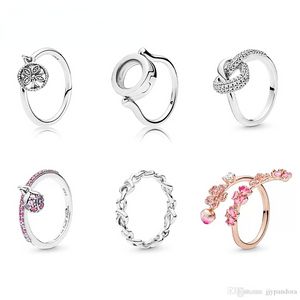 Designer smycken 925 silver vigsel ring pärla passform pandora personlighet blomma ring kärlek hjärta blå turkos cubic zirconia diamanter ringar födelsedag damtoalett present