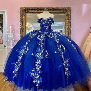 Abiti Quinceanera blu royal Sweetheart Flowers Prom Party Sweet 16 Ball Gown Plus Size Abiti da ballo di fine anno