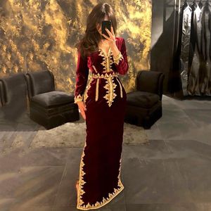 Morocco Caftan Evening Dresses V Neck Mermaid Prom Gowns Velvet Long Sleeve Formal Party robe de soirée de mariage