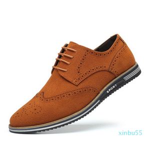 Brązowe buty trendowe dla mężczyzn Budowania Brogue Round Toe Lace Up Suede Nubuck Shoes Man Party Zapatos Rozmiar 38-48