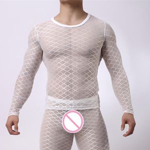 T-shirts Mode Mens Sexig Argyle Transparent Mesh T-shirts Gay Male Exotic Tshirt Club Wear Fetish Sleepwear T-shirt Undershirt