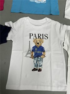 Sommar kortärmad björn t-shirt hög paris stad poloshirt mönster 100% bomull amerikansk tryckning samma storlek casual grossist
