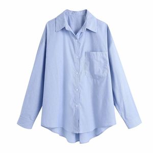 Casual Mulheres Lapela Única-Breasted Blusa Primavera-Outono Moda Senhoras Escritório Feminino Camisa Listrada Poplin Top 210515