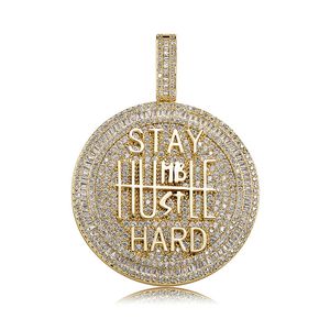 Iced Out Round Shape Diamond Pendant Necklace Letter Saty Hard Gold Silver Plated Mens Bling Hip Hop Jewelry