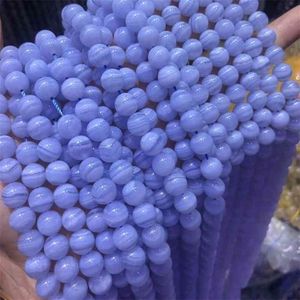 Natural Stone Blue Lace Agate Chalcedony Round Loose Spacer Beads 15" Strand 6 8 10 12 MM Size For Jewelry Making Bracelets