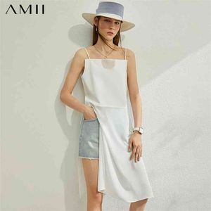 Minimalismus Frühling Sommer Fashion Solid Chiffon Frauen Tank Tops Kausalen Gespleißt Lange Bluse Weibliche leibchen 12070199 210527