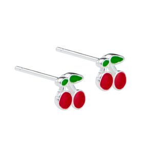 Härliga flickor Cherry Stud Earrings 925 Silver Feelel Red Oil Romantic Fruit Earring Trevliga barn gåvor Eleganta bröllopsstänger
