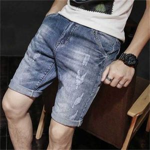 Jeans de linho masculino verão maré fina solta calções casuais 7 calças tendências coreano 210420