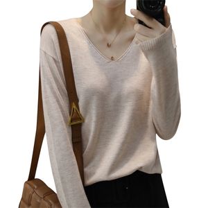 V 넥 스웨터 여성의 긴팔 짧은 니트 스웨터 가을 봄 얇은 바닥 셔츠 탑 210805