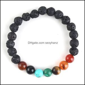 Bracelets j￳ias rock de lava preto natural 8/10 mm mi￧angas 7 chakra cura contas de bracelete nc Reiki Mulheres de ioga de ioga, fios soltar