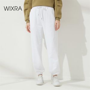 Wixra Womens Elastico in vita Pantaloni con coulisse Pantaloni Harem caldi Autunno Inverno 100% Cotone Swear Bottoms 210925