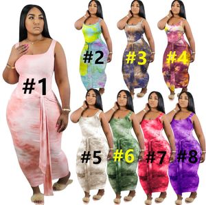 Plus size S-4XL Women dresses tie dye dress fashion skinny skirts sleeveless maxi skirts summer clothes casual dress free shiping 3526