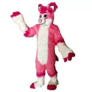 Festival Dress Pink Long Fur Fox Wolf Mascot Costumes Carnival Hallowen Gifts Unisex Adults Fancy Party Games Outfit Holiday Celebration Cartoon Character Outfits
