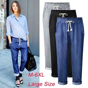 Harem Jeans Pants Womens High Waist Loose Straight Nine Comfortable Casual Large Size 6XL OL 7900 210915