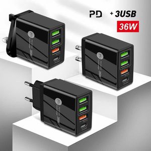 36 W Szybkie ładowanie PD ładowarki QC3.0 USB C Typ C 4 Porty Wall Travel Wall do iPhone'a 12 13 14 15 Smartfy Samsung Xiaomi