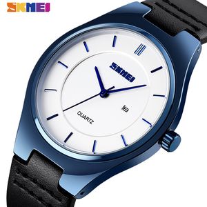 Skmei Simple Watches Mens Fashion Quartz Wristwatches Waterproof Leather Band Watch Men Date Time Hour Clock Reloj Hombre 1575 Q0524