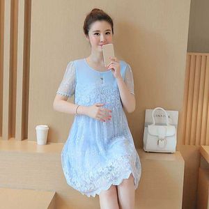 Maternity Clothes Spring Summer Maternity Short Lace Patchwork Plus Size Loose Dress Pregnancy Clothes for Pregnant Women Q0713