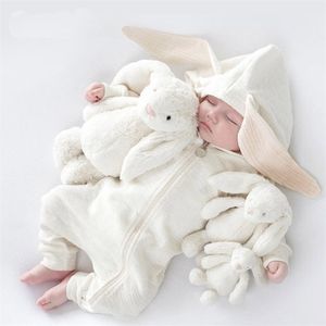 Primavera New Infant Abbigliamento Bunny Vestiti con cappuccio Neonati Pagliaccetti Ragazze Tuta Baby Costume 0-24M 210413