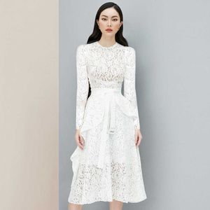 Ocstrade Bodycon Dress Elegant Lace With Belt White Arrivals Women Long Sleeve Night Club Party es 210527