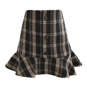 Black Khaki Mermaid Trumpet Empire Button Ruffle Skirt Plaid Tweed Winter Autumn Short High Street S0122 210514