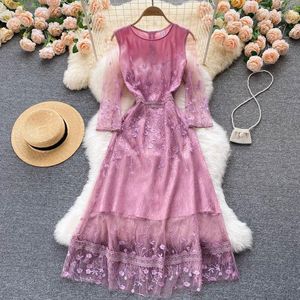 Wholesale long flower dresses for sale - Group buy Casual Dresses Fashion Fairy Flower Embroidery Lace Dress Summer Women Autumn Floral Embroidered Midi Long Party